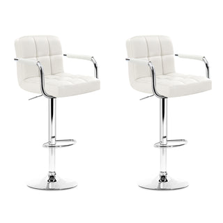 Artiss 2x Bar Stools Leather Gas Lift w/Armrest White