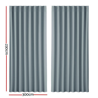 Artiss 2X Blockout Curtains Eyelet 300x230cm Grey