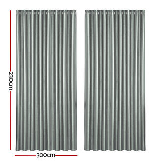 Artiss 2X Blockout Curtains Eyelet 300x230cm Grey Shine