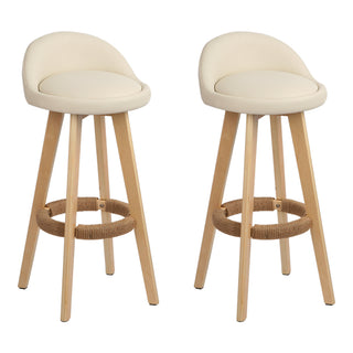 Artiss 2x Bar Stools Padded Leather Wooden Beige
