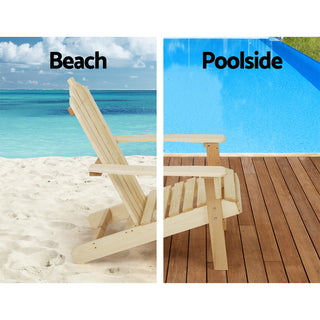 Gardeon 3PC Adirondack Outdoor Table and Chairs Wooden Beach Chair Natural