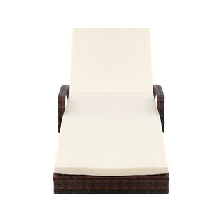 Gardeon 2PC Sun Lounge Wicker Lounger Outdoor Furniture Beach Chair Patio Adjustable Cushion Brown