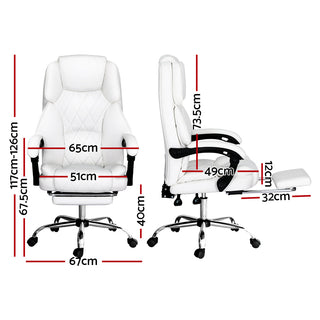 Artiss Executive Office Chair Leather Footrest White