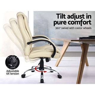 Artiss Executive Office Chair Leather Tilt Beige
