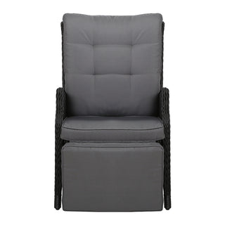 Gardeon 2PC Recliner Chairs Sun lounge Wicker Lounger Outdoor Furniture Adjustable Black