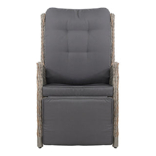 Gardeon 2PC Recliner Chairs Sun lounge Wicker Lounger Outdoor Furniture Adjustable Grey