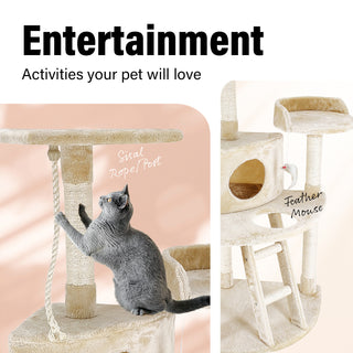 4Paws Cat Tree Scratching Post House Furniture Bed Luxury Plush Play 120cm - Beige