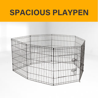 4Paws 8 Panel Playpen Puppy Exercise Fence Cage Enclosure Pets Black All Sizes - 30" - Black