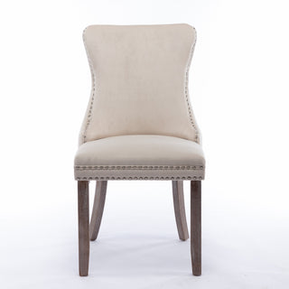 4x Velvet Upholstered Dining Chairs Tufted Wingback Side Chair with Studs Trim Solid Wood Legs for Kitchen
