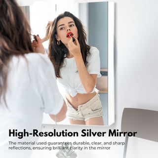 EKKIO Bathroom Vanity Mirror with Triple Door Storage Cabinet (White)