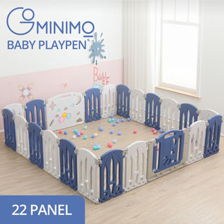 GOMINIMO Foldable Baby Playpen with 22 Panels (White Blue)