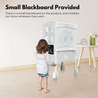 EKKIO Folding Kitchen Kids Step Stool with Chalkboard- Saturn, Moon, Square and Star Shape Design (White)