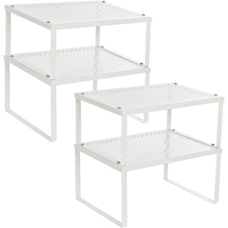 SONGMICS Cabinet Shelf Organizers Set of 4 Metal Kitchen Counter Shelves White