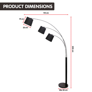 Sarantino 3-Light Arc Floor Lamp Adjustable Black 3 Shades