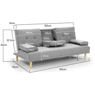 Sarantino Rochester Linen Fabric Sofa Bed Lounge Couch Futon Furniture Suite - Light Grey