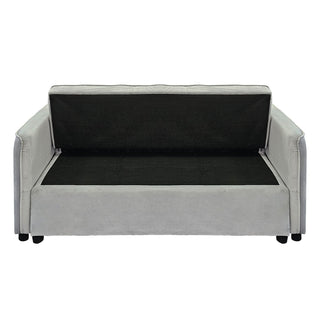 Sarantino Quincy 2-Seater Velvet Sofa Bed in Dark Grey with Wooden Frame and Tufted Design - Light Grey