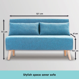 Sarantino Adjustable Corner Sofa 2-Seater Lounge Linen Bed Seat - Blue