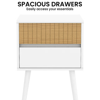 Sarantino Clio Bedside Table Night Stand - White/natural