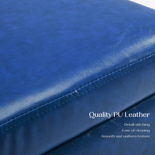 2X Storage Ottoman Foot Stool Cube Tuffet Seat 45cm PU Leather BLUE