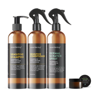 Sensitive Skin Itch Pack: Dog Shampoo, Conditioner, Dermal Scratch Spray & Paw Balm