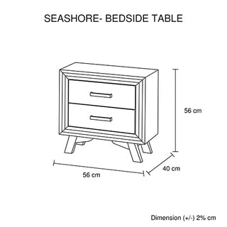 Bedside Table 2 drawer Night Stand with Solid Acacia Storage in Sliver Brush Colour