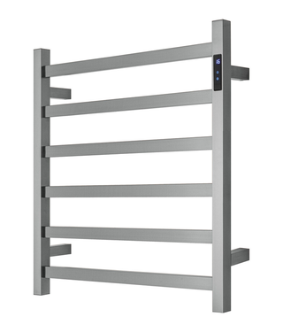 Premium Gunmetal Heated Towel Rack with LED control - 6 Bars, Square Design, AU Standard, 650x620mm Wide