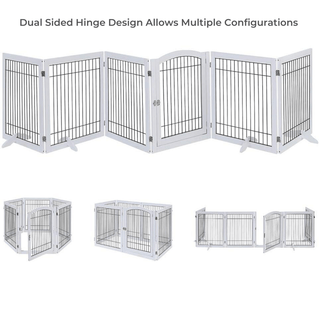 Wooden Dog Pen and Six Panel Pet Gate, White