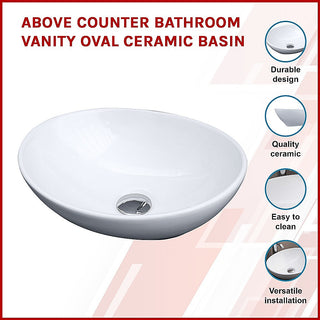 Above Counter Bathroom Vanity Oval Ceramic Basin
