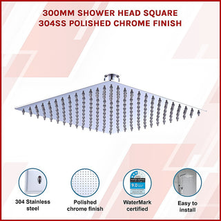 300mm Shower Head Square 304SS Polished Chrome Finish