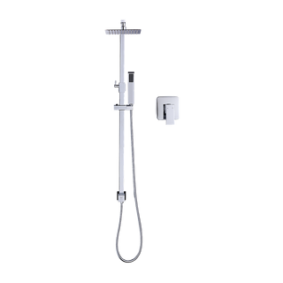 WELS 8" Rain Shower Head Set Square Dual Heads Faucet High Pressure With Mixer