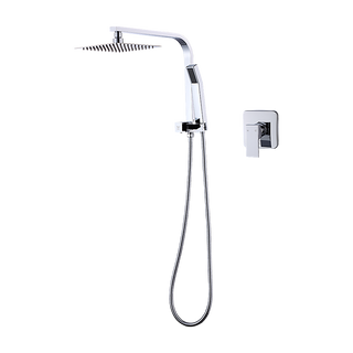 WELS 8" Rain Shower Head Set Square Dual Heads Faucet High Pressure With Mixer