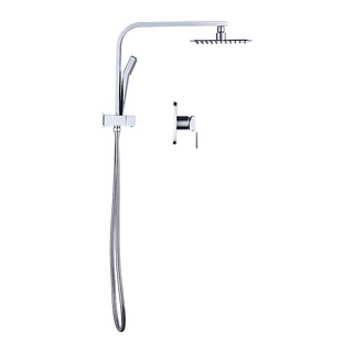 WELS 8" Rain Shower Head Set Square Dual Heads Faucet High Pressure With Mixer