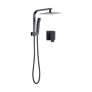 WELS 8" Rain Shower Head Set Square Dual Heads Faucet High Pressure With Mixer