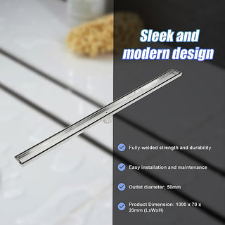 1000mm Tile Insert Bathroom Shower Stainless Steel Grate Drain w/Centre outlet Floor Waste