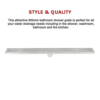 900mm Bathroom Shower Stainless Steel Grate Drain w/Centre outlet Floor Waste Square Pattern
