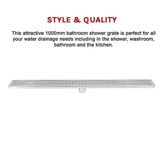 1000mm Bathroom Shower Stainless Steel Grate Drain w/Centre outlet Floor Waste Square Pattern