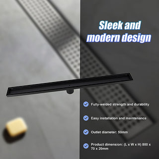 800mm Tile Insert Shower Bathroom Black Grate Drain w/Centre outlet Floor Waste