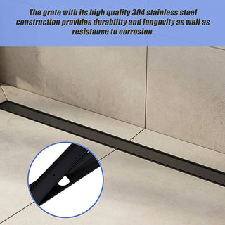 1000mm Tile Insert Bathroom Shower Black Grate Drain w/Centre outlet Floor Waste