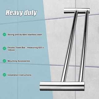 Double Towel Rail Grade 304 Stainless Steel 620mm