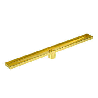 1200mm Bathroom Shower Brushed Brass Grate Drain w/ Centre outlet Floor Waste Square Pattern