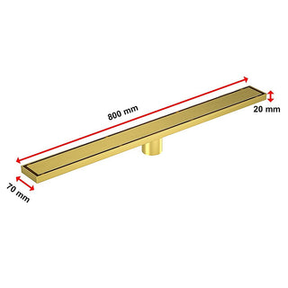 800mm Tile Insert Shower Bathroom Brushed Brass Grate Drain w/ Centre outlet Floor Waste