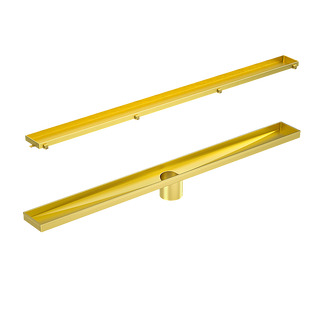 1000mm Tile Insert Bathroom Shower Brushed Brass Grate Drain w/Centre outlet Floor Waste