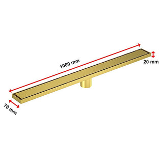 1000mm Tile Insert Bathroom Shower Brushed Brass Grate Drain w/Centre outlet Floor Waste