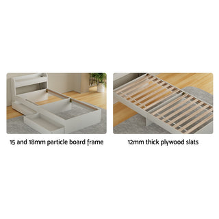 Artiss Bed Frame Single Size Mattress Base wtih Charging Ports 2 Storage Drawers